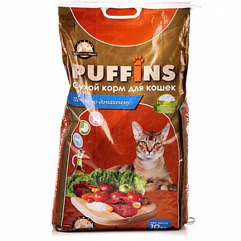 Puffins 10 кг д/кошек Печень по-домашнему Акция+2 шт Рыбное асс. желе +2 шт 100 гр гов,желе  Puffins