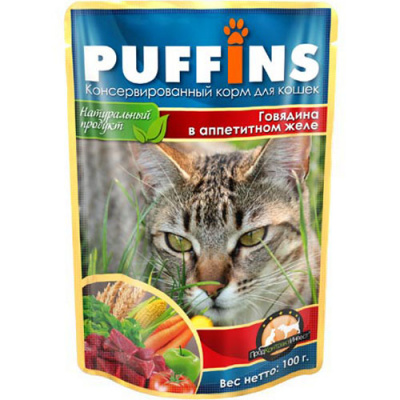 Puffins 100 гр Говядина желе д/кошек 1/24