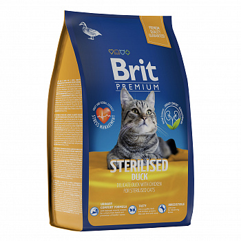 BRIT PREMIUM, Сухой корм с уткой и курицей для стерил. кошек " Cat Duck&Chicken" 0.8 кг