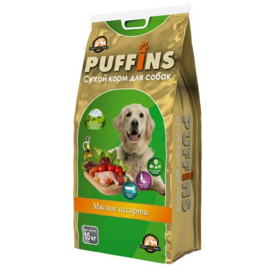 Puffins 15 кг д/собак Мяссное ассорти Акция + 2 шт по 100 гр Верные друзья Кролик/гусь