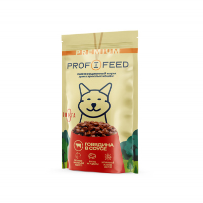 Profifeed 75 гр соус корм для кошек Говядина *28