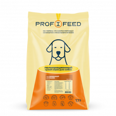 Profifeed Корм для собак с Говядиной и рисом 17 кг