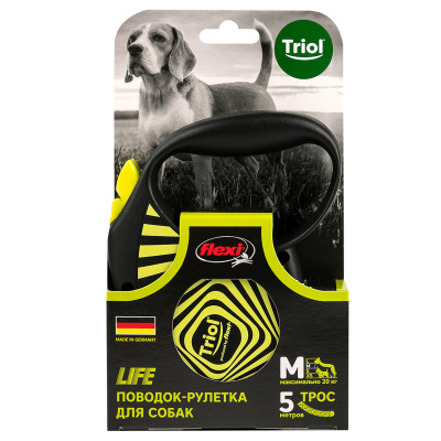 Поводок-рулетка д/соб. Flexi Life Geometry Yellow М 5м до 20кг, трос